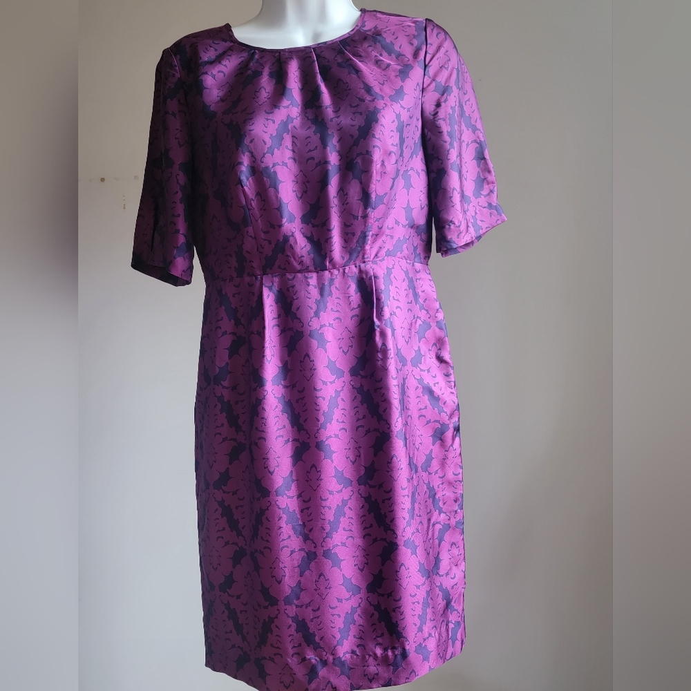 Banana Republic Purple And Navy Floral Patterned Silk Dress